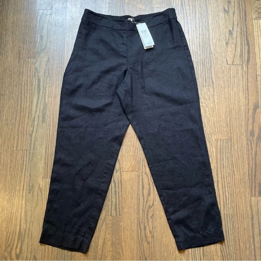 NWT Eileen Fisher Organic Linen Straight Leg Ankle Length Pant in Black size PS